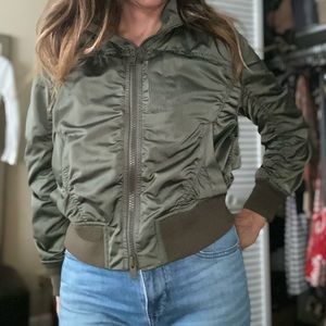 Vince ruched shell hooded bomber jacket